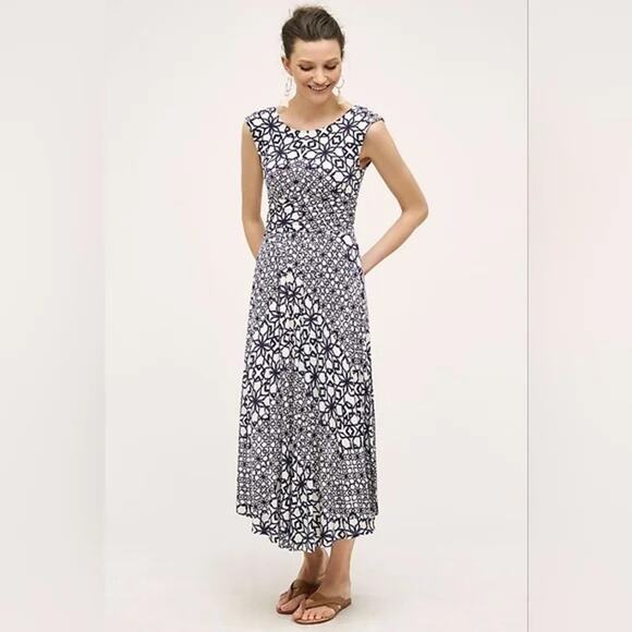 MAEVE the Mallorca Jersey Knit Maxi Dress in Blue Kaleidoscope Print Size Small - Picture 1 of 14